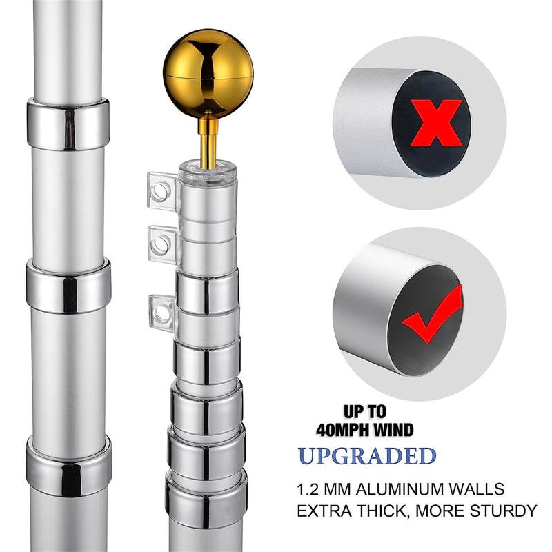 30ft Aluminum Flagpole with US Flag and Ball