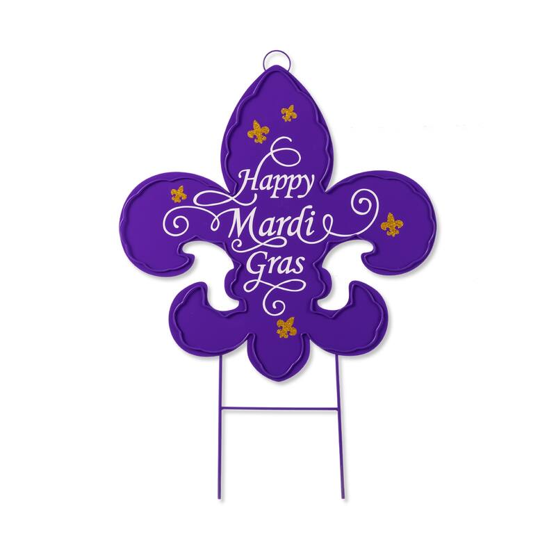 Glitzhome 24"H Mardi Gras Metal Fleur-de-Lis Yard Stake