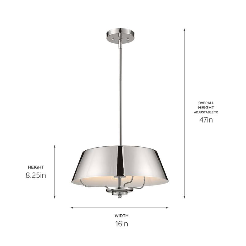 Kichler Lighting Luella 16 in. 3-Light Polished Nickel Convertible Pendant Light/Semi Flush - 16 in