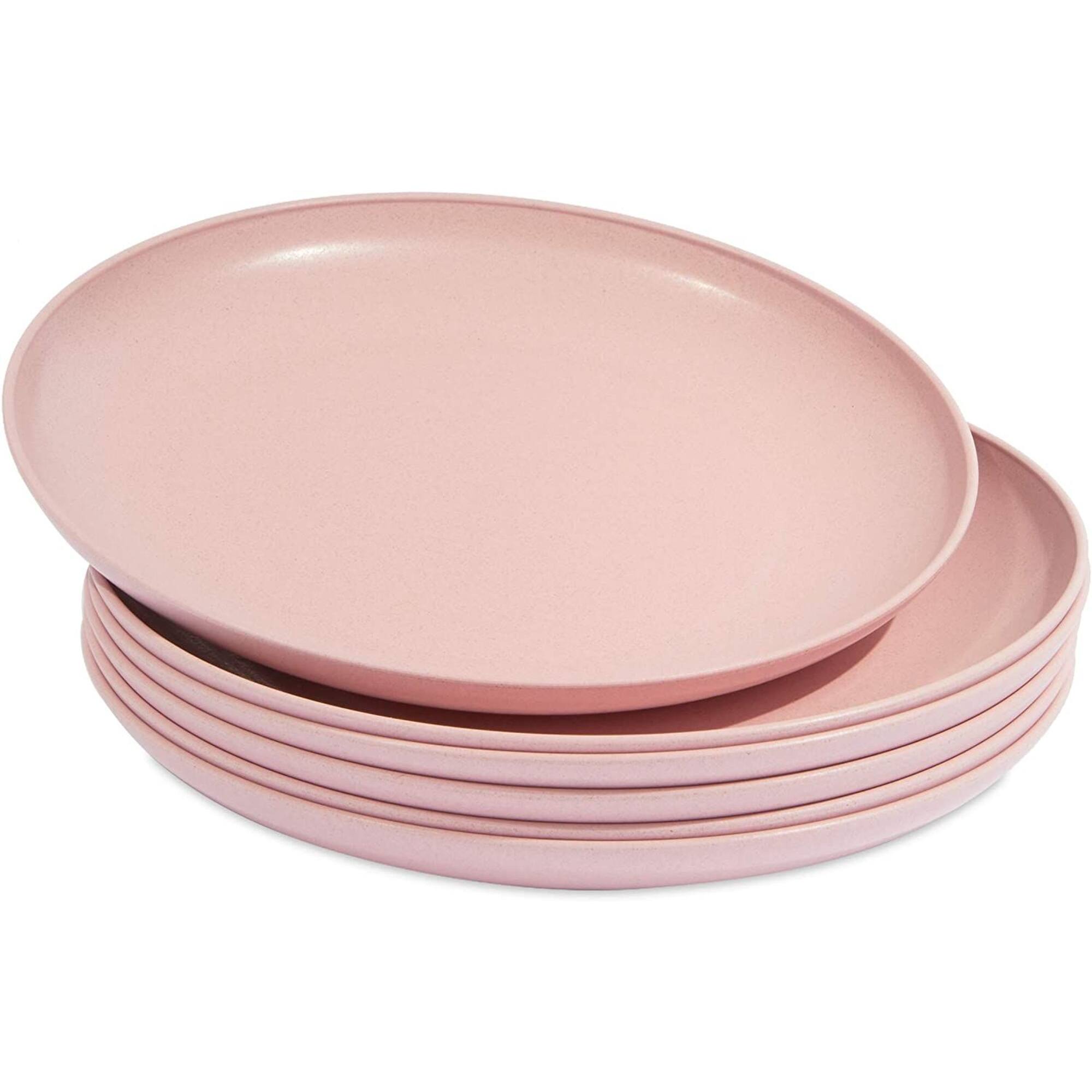 Wheat Straw Plates, Unbreakable Dinner Plate (Pink, 8 In, 6 Pack) On