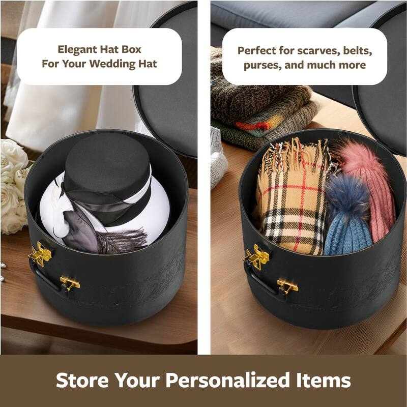 Creative Scents Cowboy Round Hat Box Storage With Gold Locking Lid