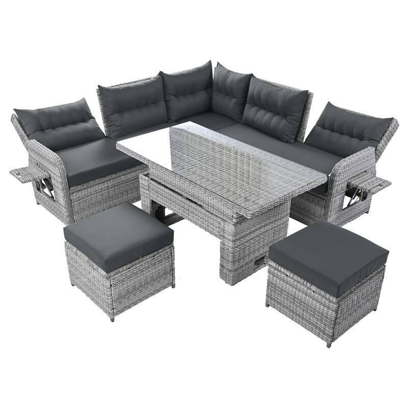 Outdoor Rattan Sectional Sofa Set with Adjustable Table & Recliners
