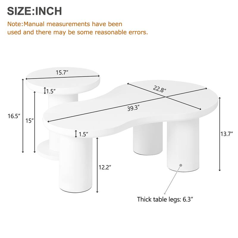 Modern Nesting Coffee Table Clouds Coffee Table Round Small Side Table with Thick Legs for Living Room 2-Piece Set