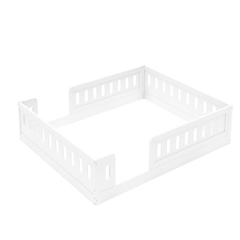 GDFStudio - Modern Wooden Full Size Platform Bed with Guardrail and Storage Shelves