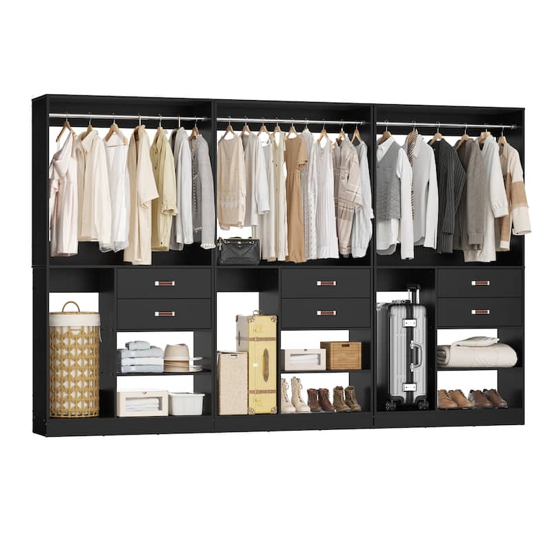 40'' Large Closet System with Shelves and 2 Drawers, Freestanding Closet Organizer with Hanging Rods