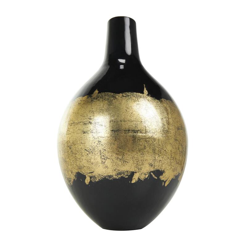 Metal Abstract Decorative Vase with Gold Detailing - Black - Roche River Decor