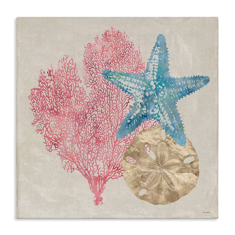 Stupell Sea Life Trio on Beige Canvas Wall Art Design By Amber Sterling - 17 x 17