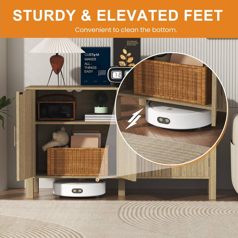 EROMMY Modern Fluted Sideboard Buffet Cabinet, Solid Wood Console Table with Adjustable Shelves for Living Room, Dining Room