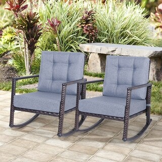 Meraxmerax Outdoor Rattan Rocking Chair With Cushion Set Of 2 Grey Dailymail
