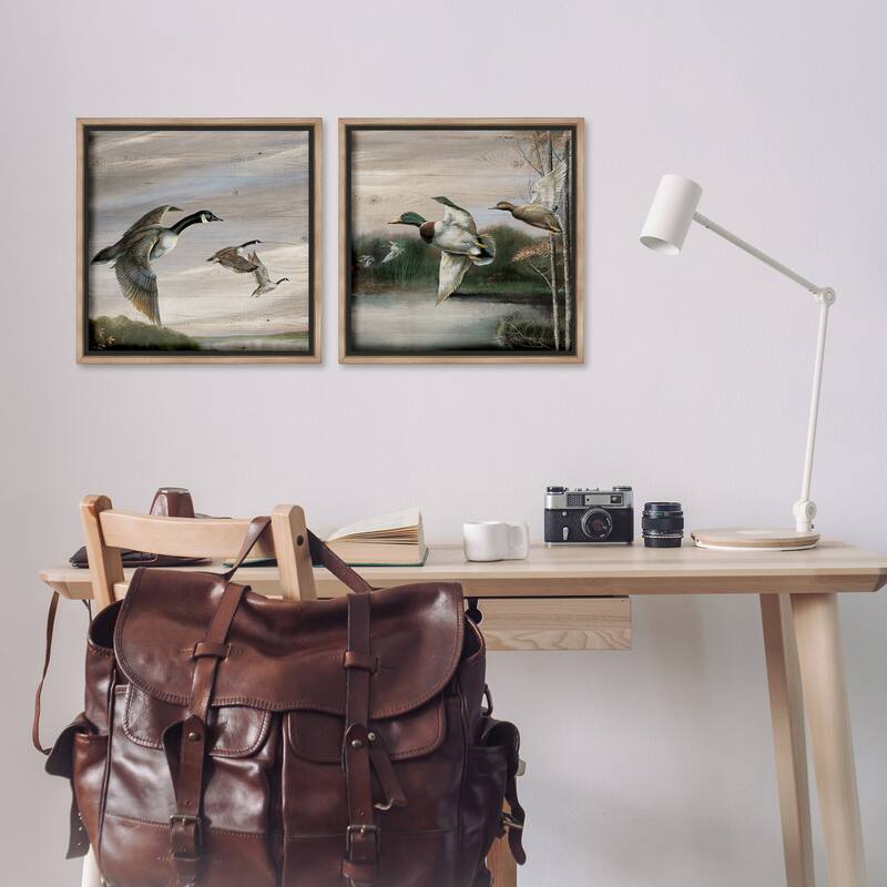 Stupell Geese & Ducks in Nature Framed Floater Canvas Wall Art Design By Ruane Manning (Set of 2)