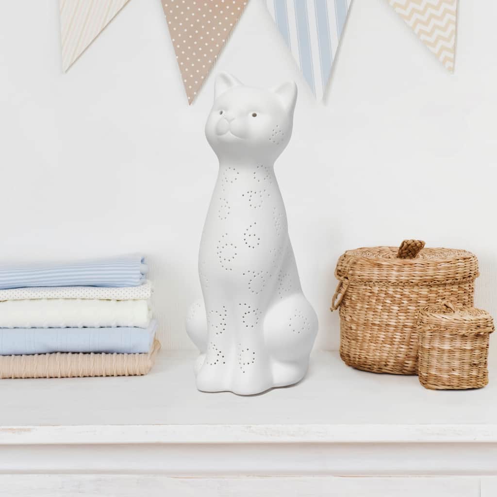 Sitting Kitty Cat Porcelain Table Lamp - 12.25" - White