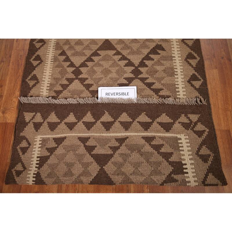 Geometric Kilim Oriental Area Rug Flat-weave Wool Foyer Carpet - 3'3" x 4'8"
