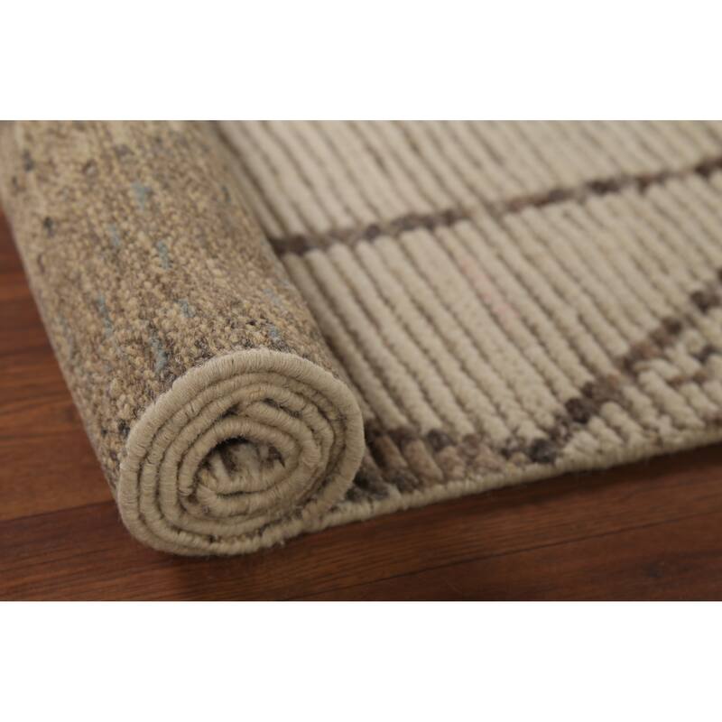 Geometric Moroccan Oriental Runner Rug Handmade Wool Carpet - 2'5"x 13'1"