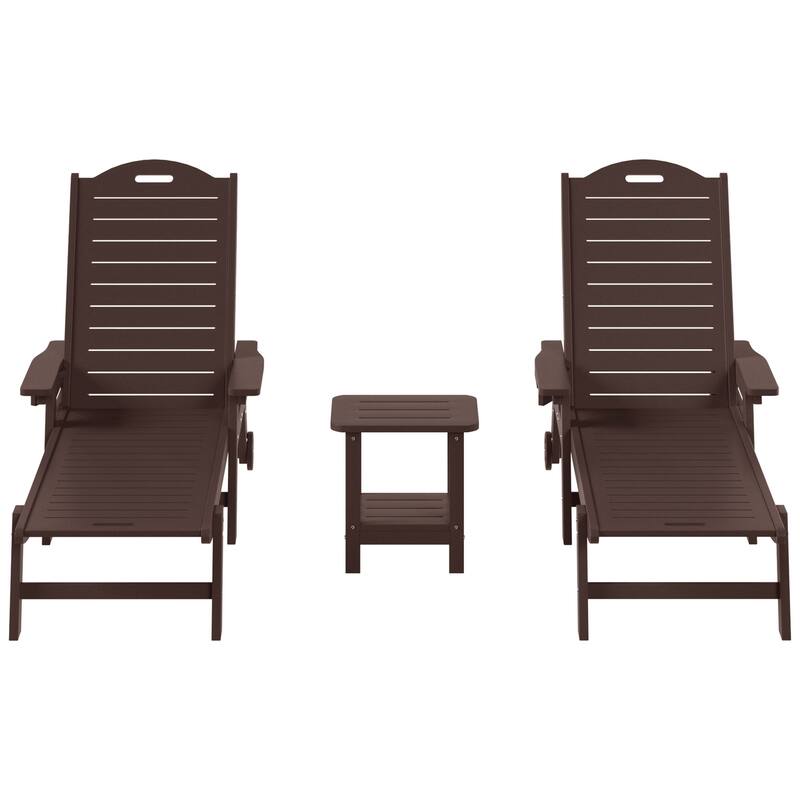 Brighton Outdoor 3-Piece Poly Reclining Chaise Set with Wheels & Cup Holder - Dark Brown