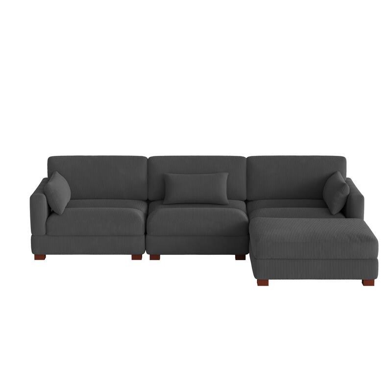 Corduroy Modular Sectional Sofa with Ottoman and Pillows
