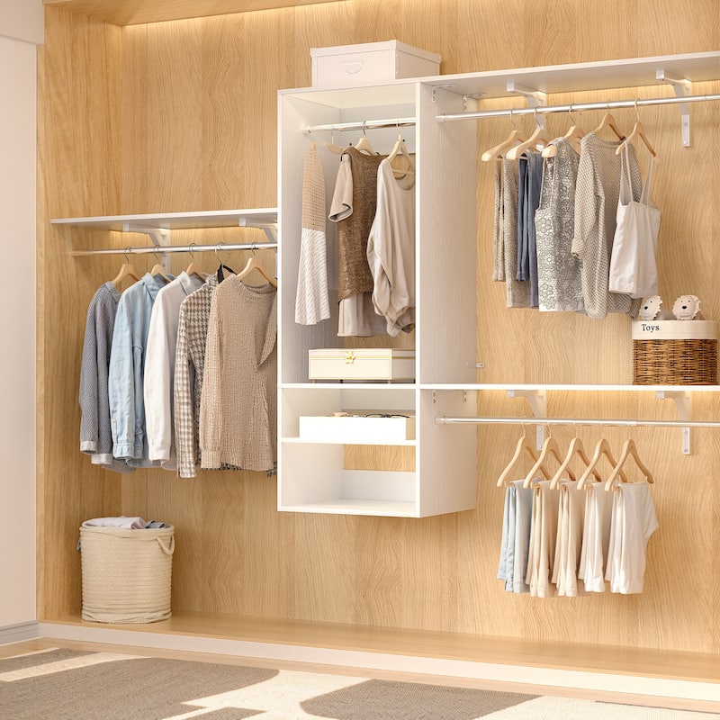 Rackcog 96'' Hanging Closet System with 3 Shelving Towers and 3 Hanging Rods,Wall-Mounted Walk-in Closet Organizer