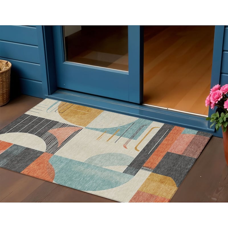 HomeRoots Geometric Modern Rectangle Outdoor Rug - 3' x 5'