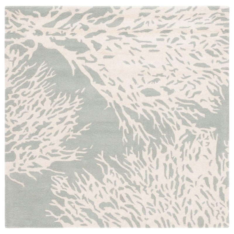 SAFAVIEH Handmade Bella Dwynwen Modern Floral Wool Rug - 7' Square - Grey/Ivory