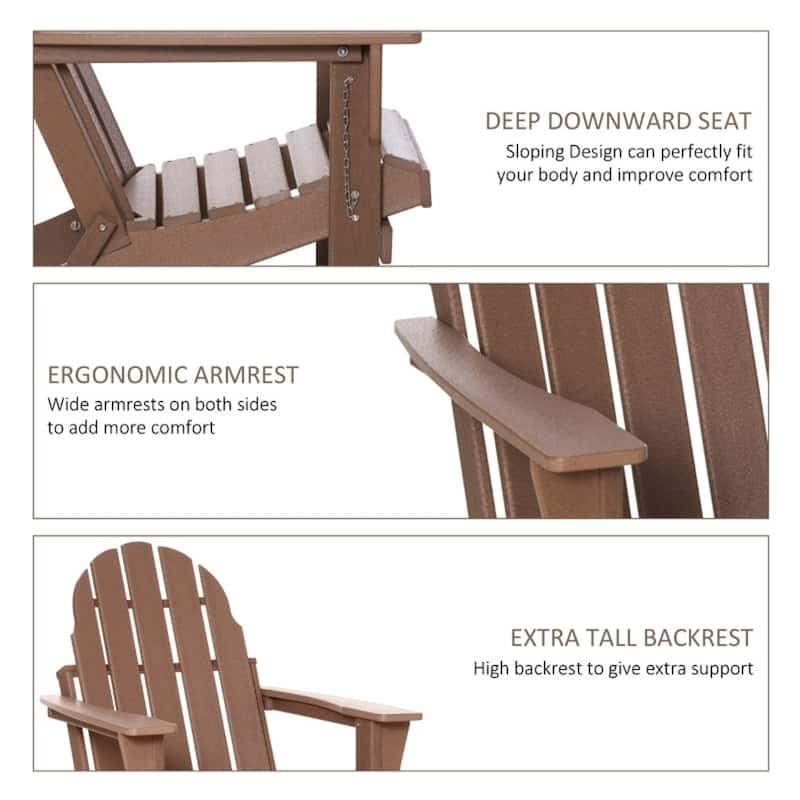 Brown HDPE Adirondack Chair with Recline, Wide Armrests and Foldable - 29.5" W x 34.25" D x 36.5" H