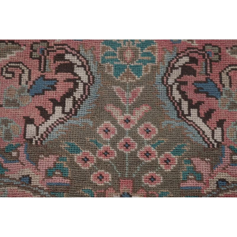 Pink Tabriz Persian Vintage Rug Hand-Knotted Wool Carpet - 9'7"x 12'11"