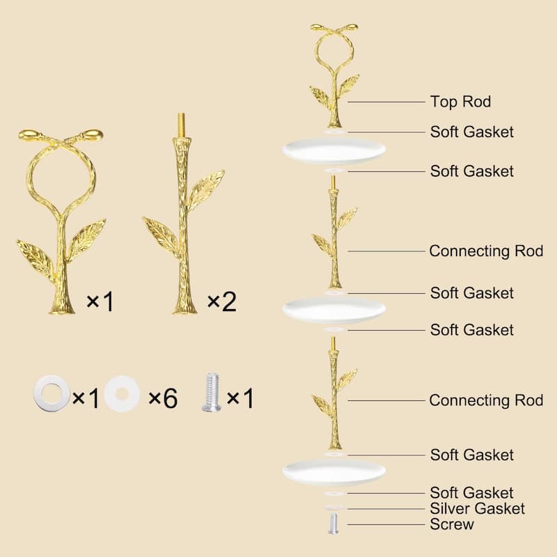 3-Tiers Cake Tray Stand Handle Metal Holder for Cake Plate