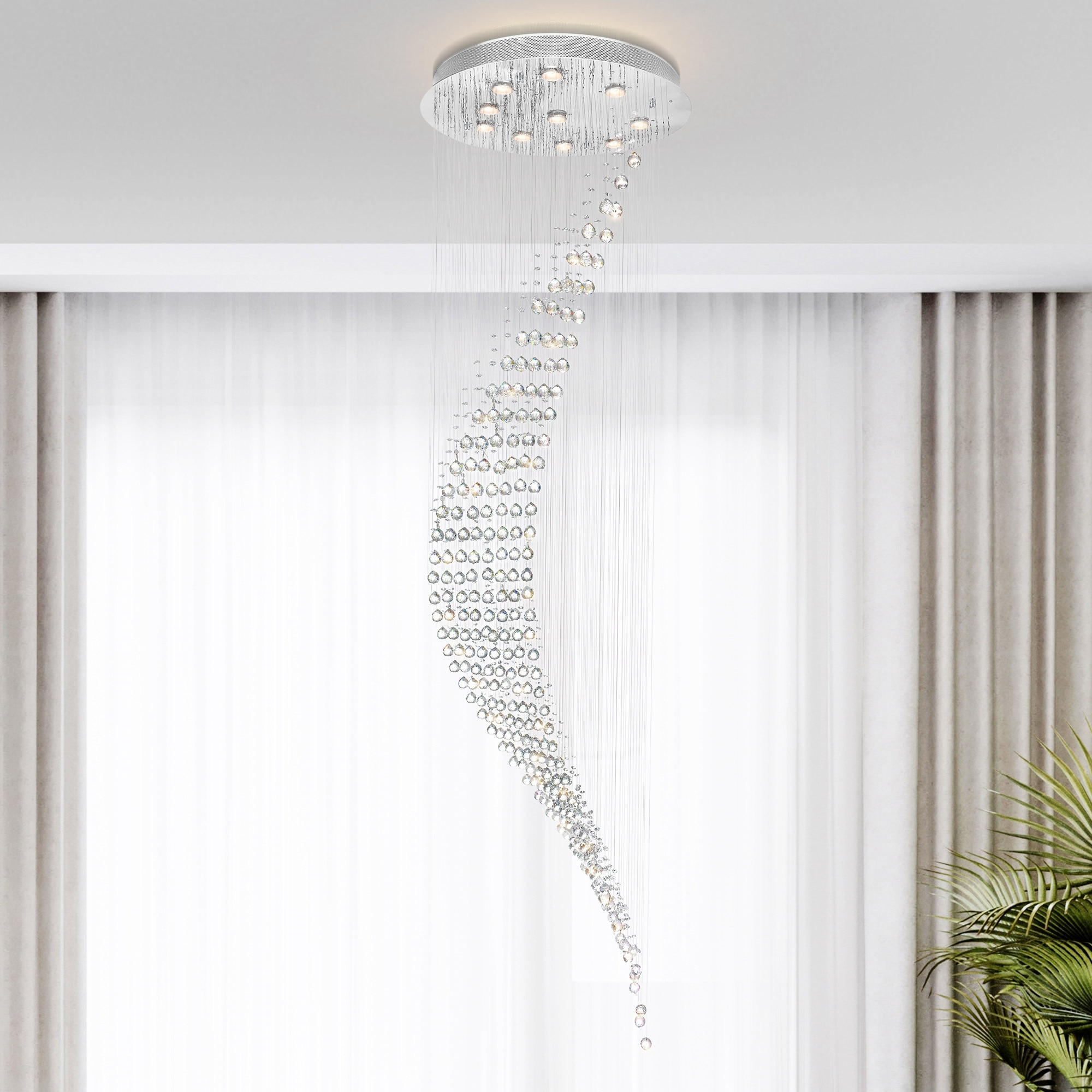 CWI Lighting Ribbon 10 Light 26in Chrome Flush Mount