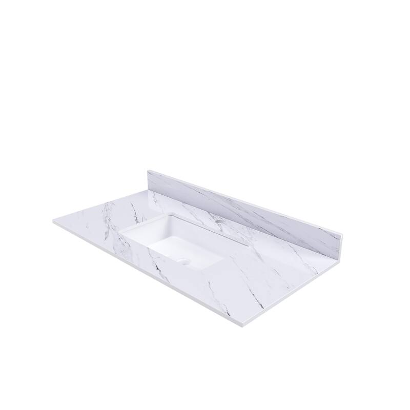 Roomfitters 43 Inch Bianco Carrara Venato Vanity Top with Rectangular Undermount Sink, Sintered Stone Counter, White