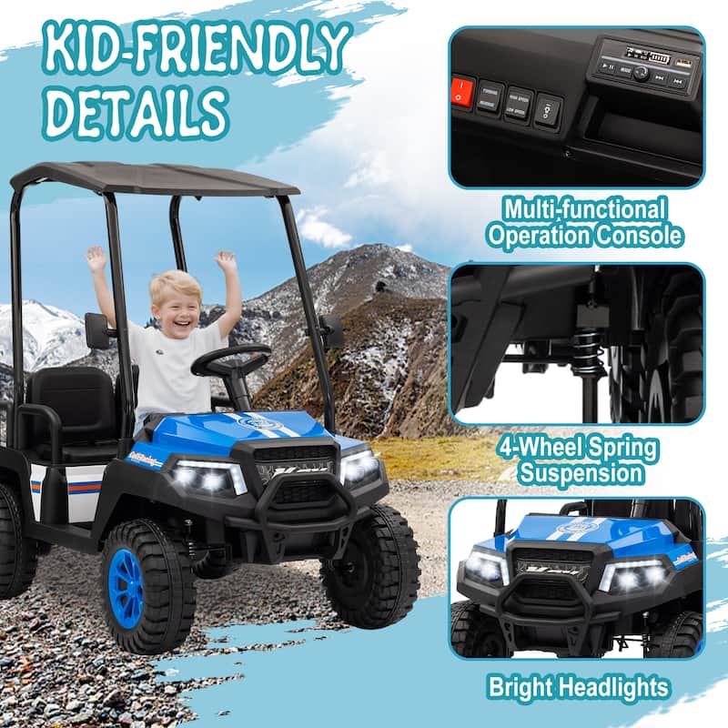 24V XL Kids Ride On Electric Truck with 4 Seats, Remote Control, Dual Motors, Suspension, Bluetooth Audio & Removable Sunshade