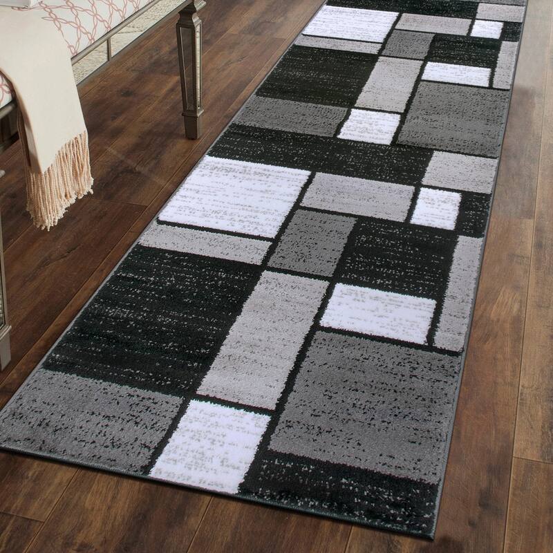 World Rug Gallery Contemporary Modern Boxed Color Block Area Rug - 2' x 7'2" Runner - Gray