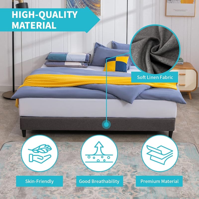 Mixoy Wooden Bed Frame,Linen Platform Bed Frame with Wood Slat Support