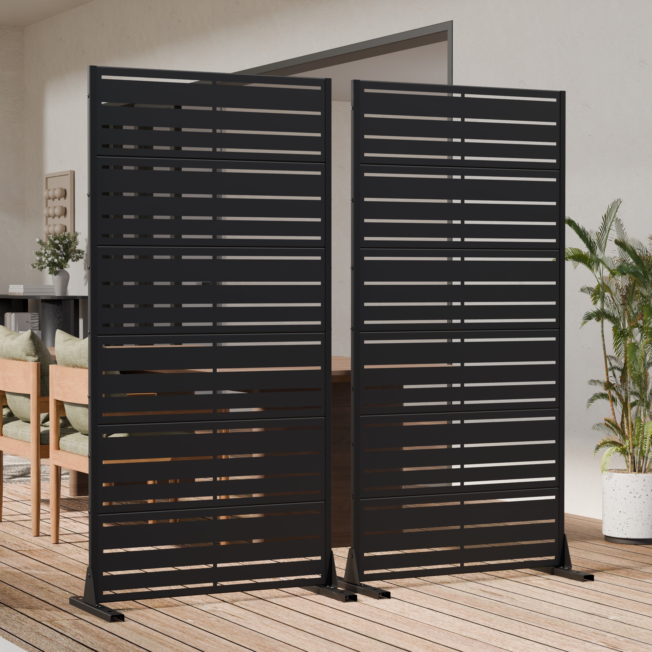 2Pcs Outdoor Freestanding Metal Privacy Screen Decorative Partition Panel for Patio Garden Balcony