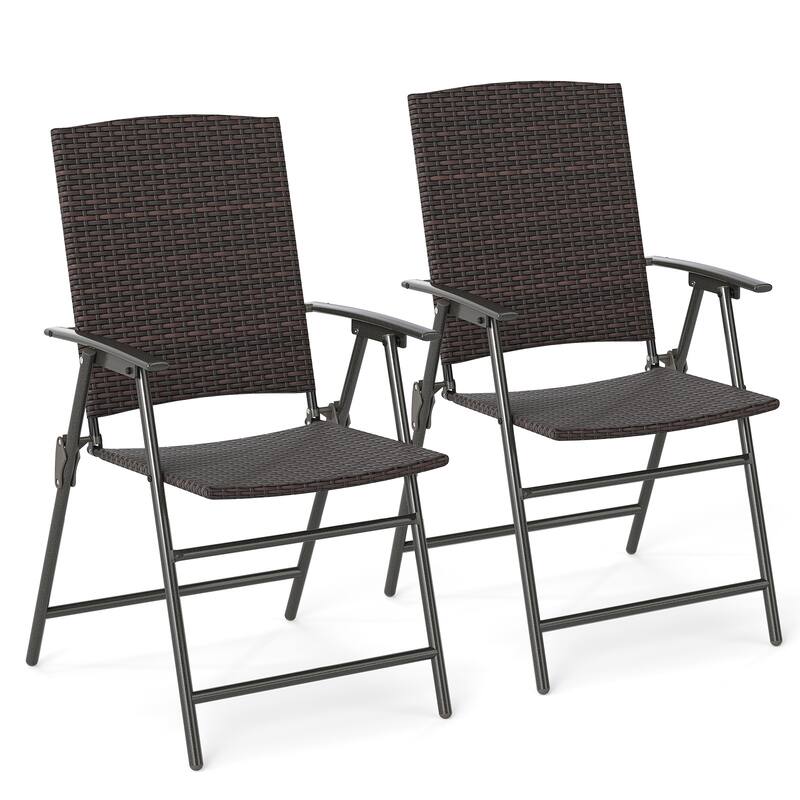 Gymax Outdoor Folding Chairs Set of 2 w/ Armrests & Metal Frame - Black