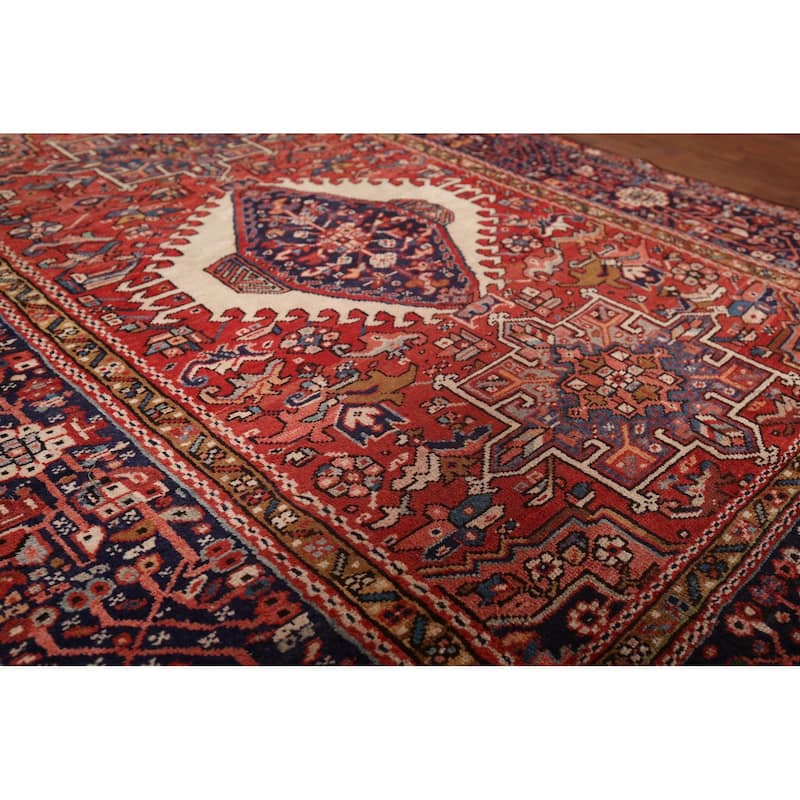 Tribal Geometric Red Gharajeh Persian Area Rug Handmade Wool Carpet - 4'11"x 6'4"