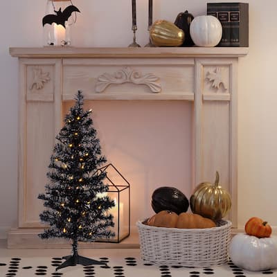 Pre-Lit Artificial Tinsel Halloween Tree - 3' - Black - Clear Lights - 3 Foot