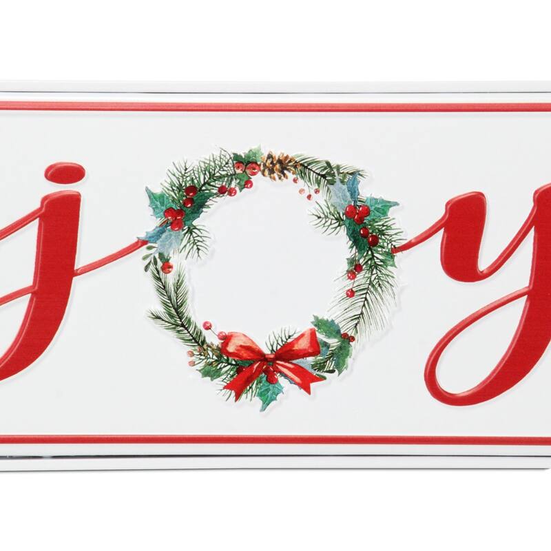 HomeRoots 7" X 19" White and Red Christmas Joy Metal Wall Decor