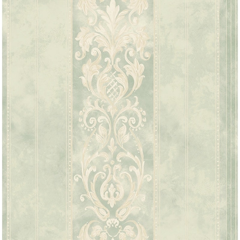 Seabrook Designs Capriana Scroll Stripe Unpasted Wallpaper - 20.5 in W x 33 ft. L - Metallic Tiffany & Eggshell