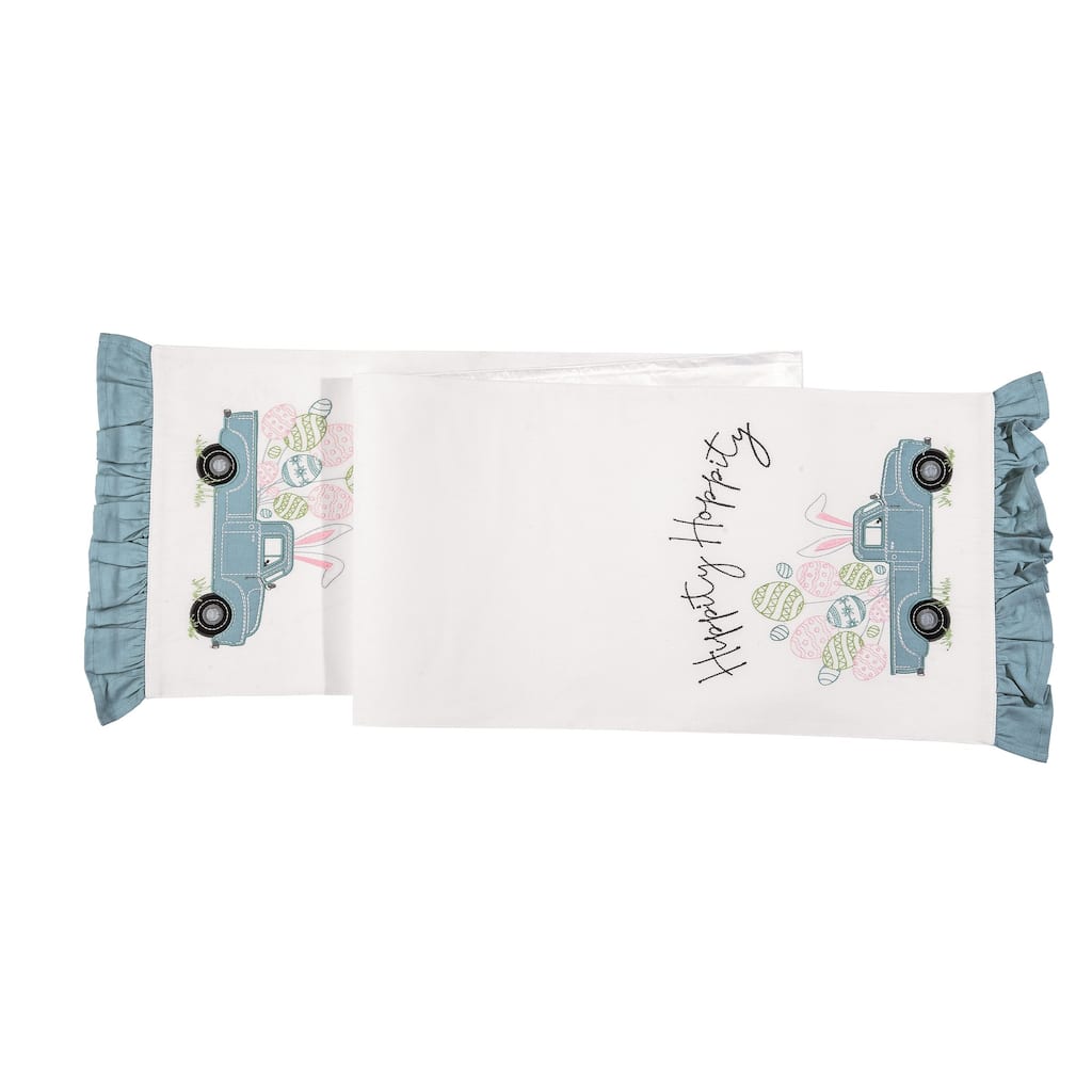 13" x 72" Hippity Hoppity Easter Truck Embroidered Spring Table Runner