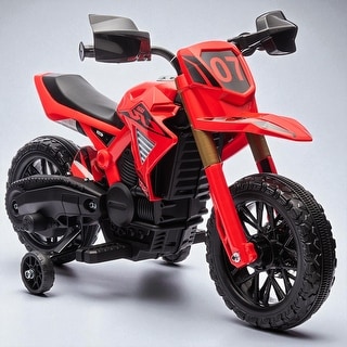 6V Kids Electric Motorcycle, Battery-Powered Dirt Bike with Training Wheels, Horn & Start Sound, Ages 3-8