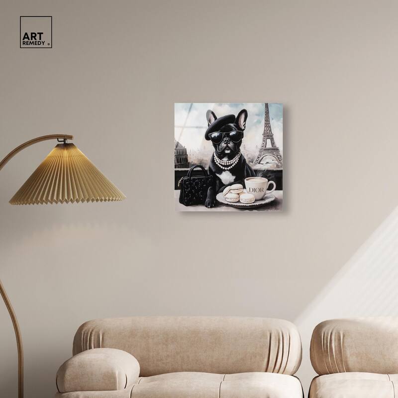 Frenchie in Paris Treats Acrylic by Art Remedy, Ready to Hang