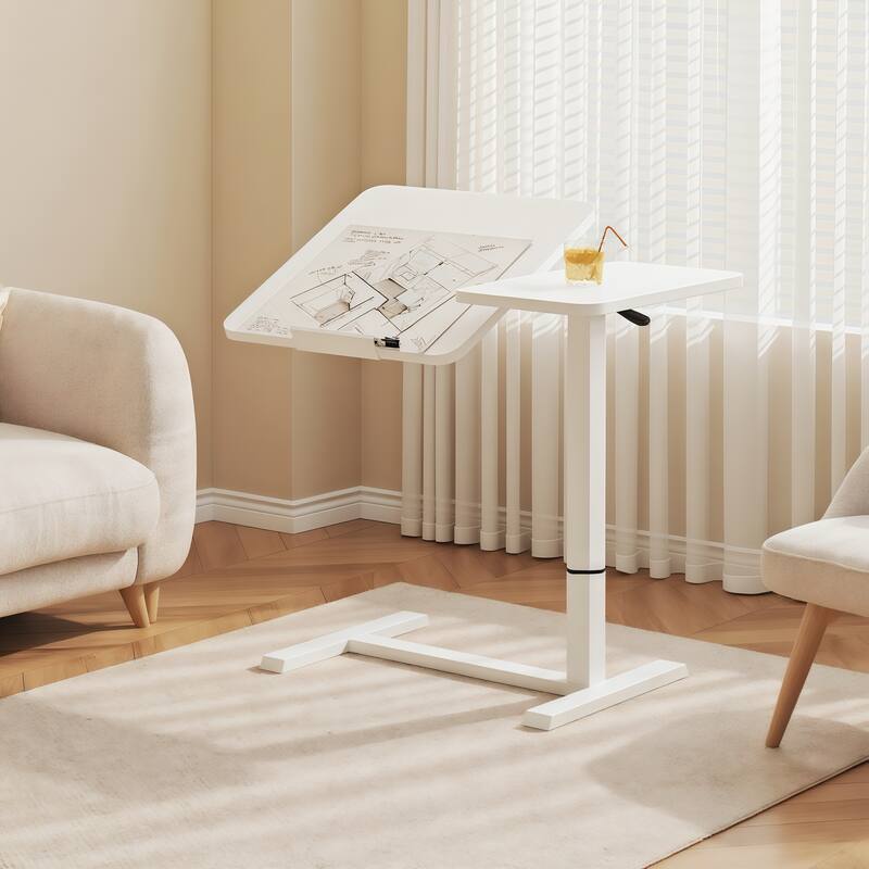 Anmytek Height Adjustable Mobile Overbed Desk with Tilting Top and Wheels White - M
