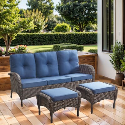 Gymojoy 3-Piece Outdoor Wicker Patio Furniture with 3 Seat Sofa, Rattan Coversation Set with Water Resistant Cushions