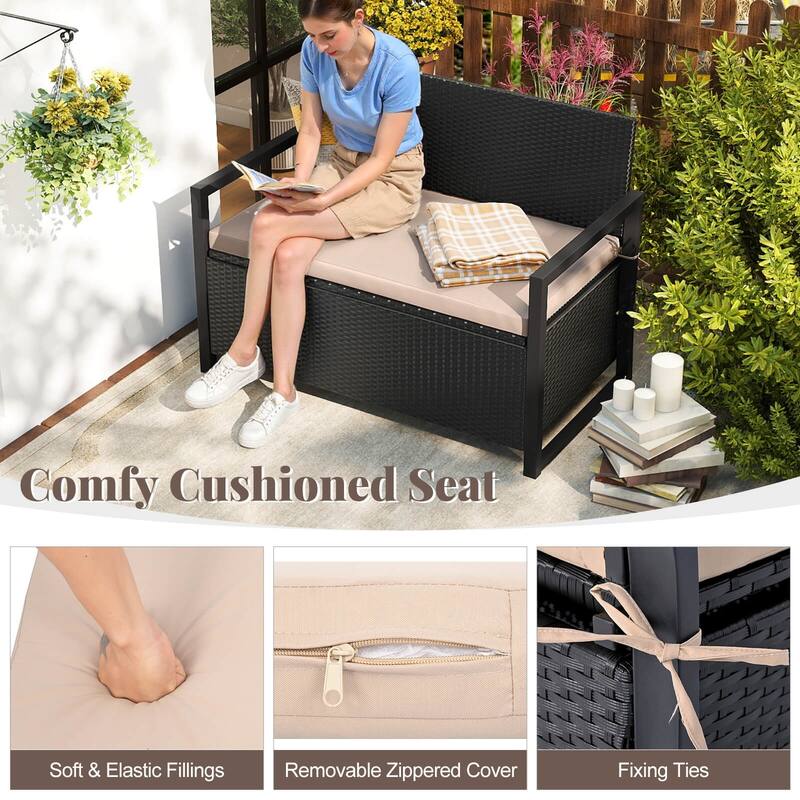 Costway Patio Storage Bench Wicker Loveseat with Built-in Storage & - See Details