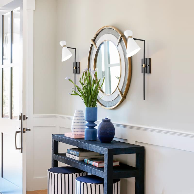 1-Light Black Indoor Wall Sconce with White Cone Metal Shade Modern