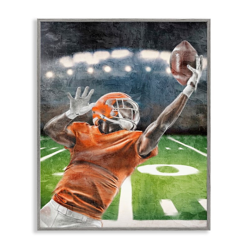 Stupell Athlete Catching Football Framed Giclee Art Design By Kim Allen - 16 x 20 - Grey
