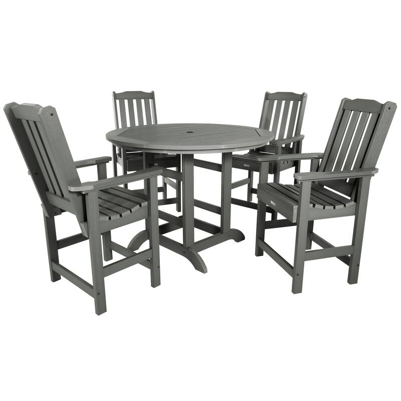 Lehigh 5-piece Outdoor Dining Set - 48" Round Table, Counter-height - Coastal Teak