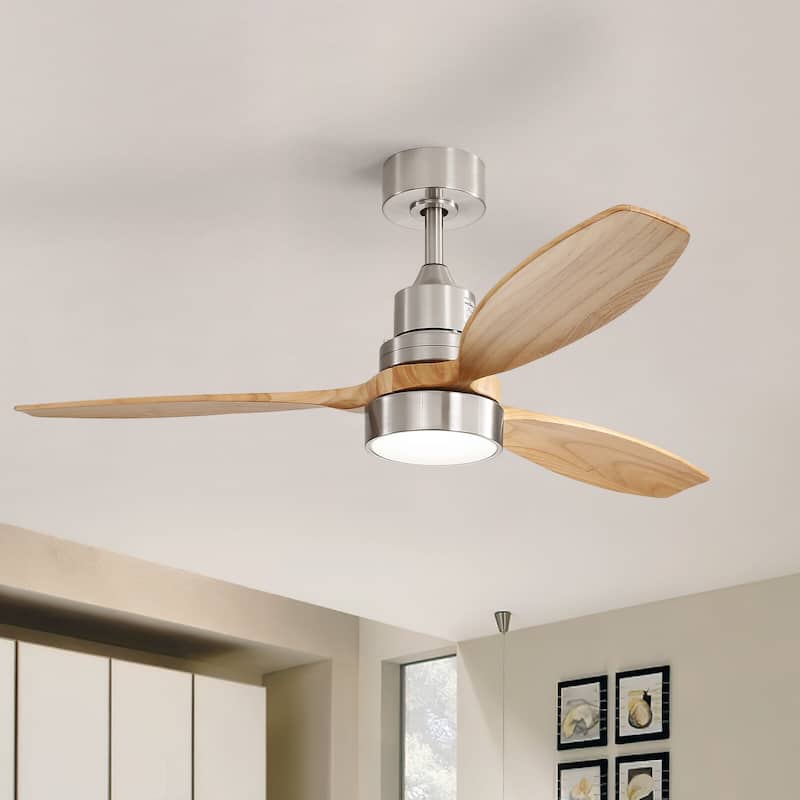 Sofucor 52-inch Solid Wood Ceiling Fan with LED Light,Remote Control Included,Reversible,Quiet and Powerful