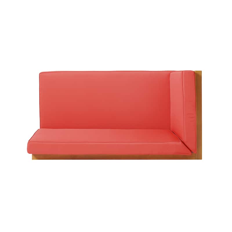 Roomfitters Outdoor 4-Piece Acacia Wood X-Back Sofa Set with Coffee Table, Red Cushions