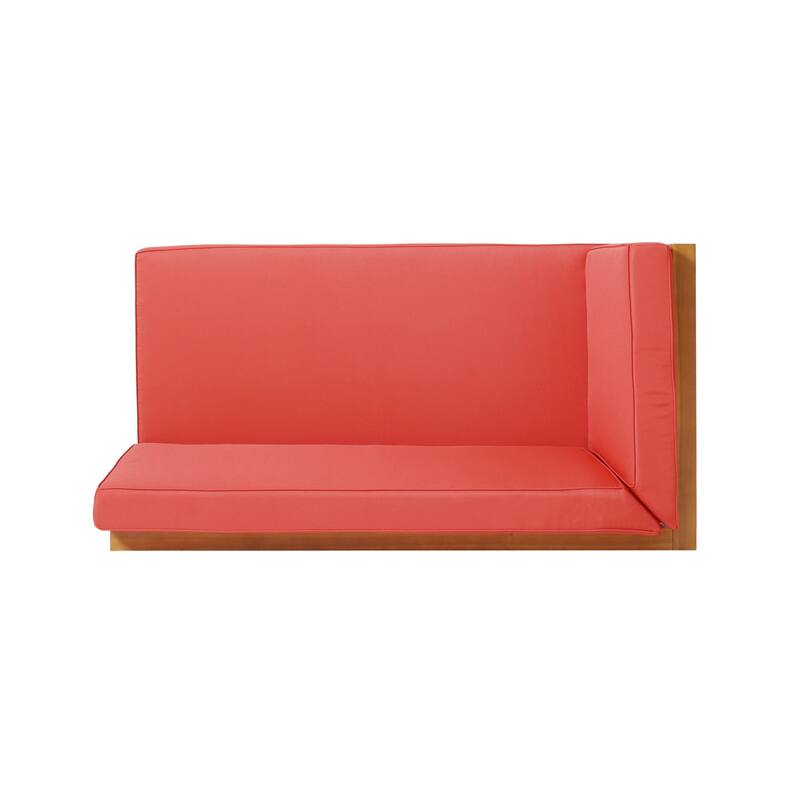 Roomfitters X-Back Corner Bench with Coffee Table, Outdoor Wooden Patio Sofa with Cushions for Garden or Porch