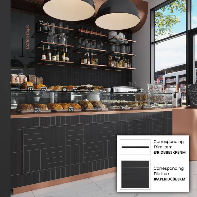 Apollo tile 2" x 8" Arte Matte Black Ceramic Tile (6.46 sq ft/case) - 60 Pack