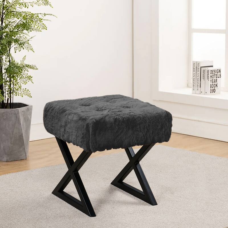 FauxFur Ottoman Vanity Stool 19"X19"X19".